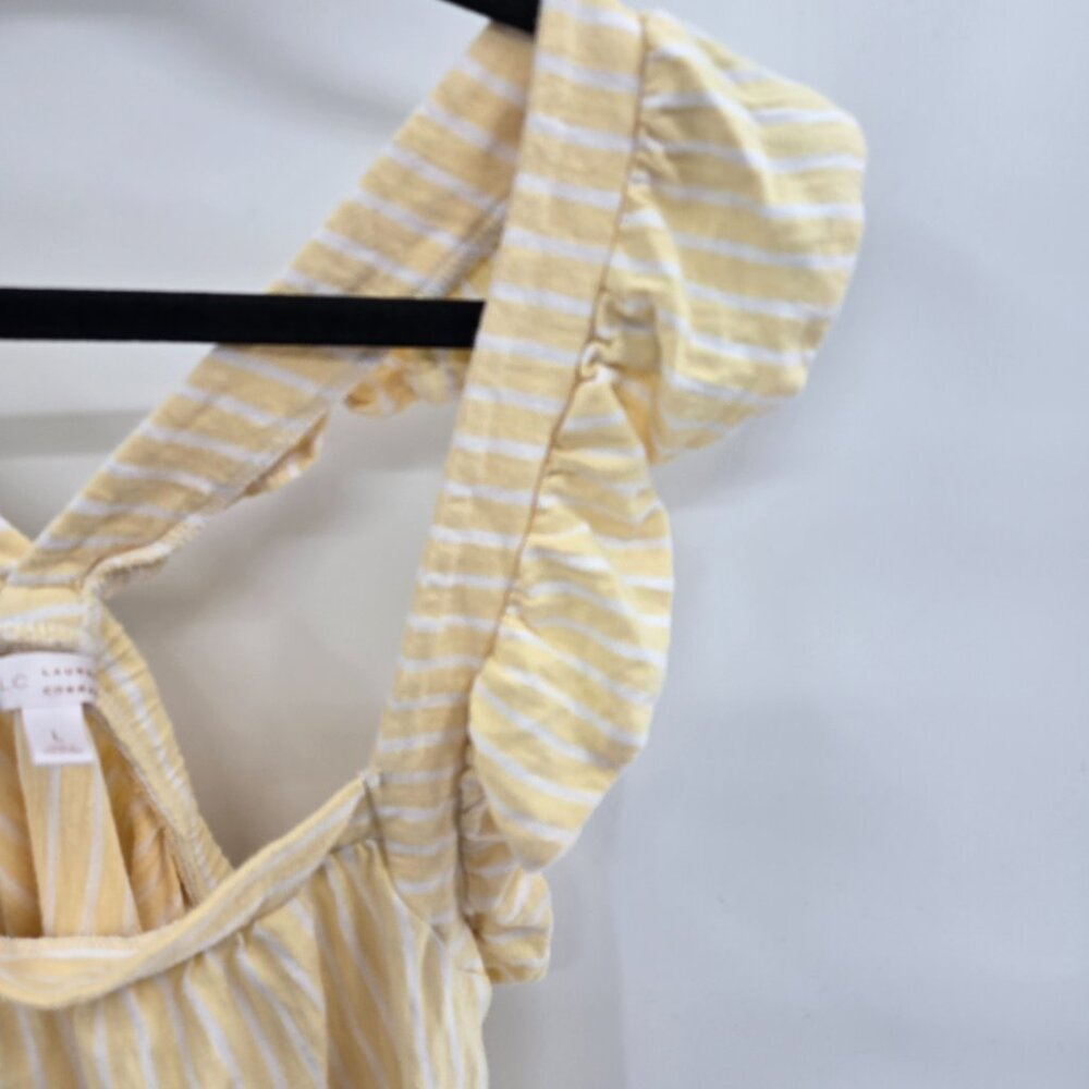 LC Lauren Conrad Yellow White Striped Racerback 100% Cotton Ruffle Tank Large - Picture 3 of 7